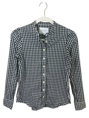 The Shirt Rochelle Behrens Gingham Long Sleeve Mandarin Collar Women XS Preppy